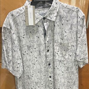 Tommy Bahama Island Zone White and Black Short-Sleeve Cocktail Glass Print Shirt